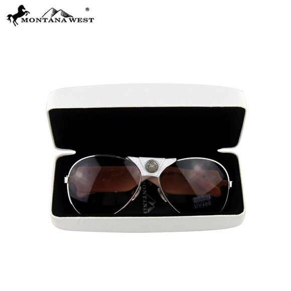 Montana West Sunglasses Metal Cross Aviator SGS-3704 LP - Brown UV400 White Case - Picture 2 of 3